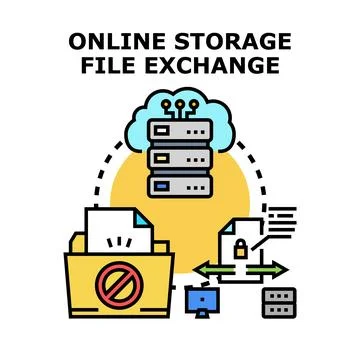 Online storage file exchange data sharing concept Illustrazione stock