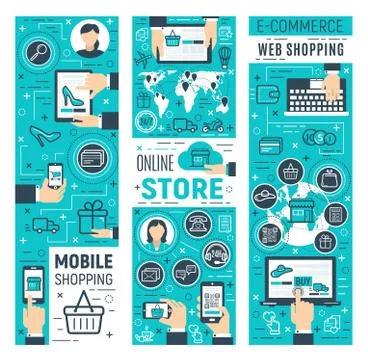 Online store and computer e-commerce technology Stock Illustration