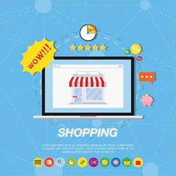 Online store and icons in computer vector illustrations. イラスト素材