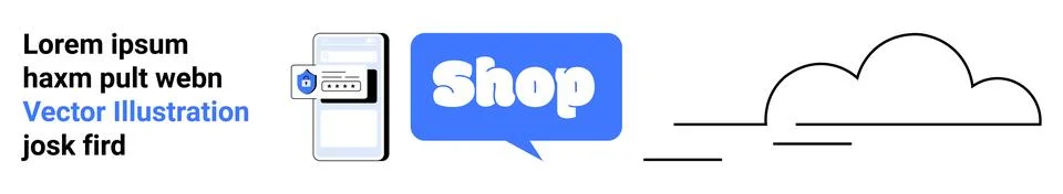 Online Store App Interface with Mobile Phone and Shop Button Stock Illustration