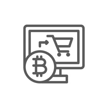 Online store with bitcoin, cryptocurrency, crypto coin line icon. Stock Illustration
