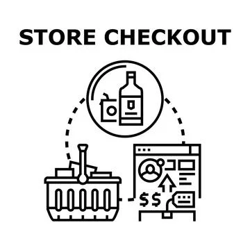 Online store checkout process with shopping cart and goods Stock Illustration