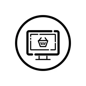 Online store. Computer screen and shopping basket. Commerce outline icon in a Stock Illustration