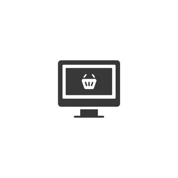 Online store. Computer screen and shopping basket. Isolated icon. Commerce gl Stock Illustration