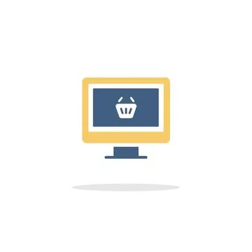 Online store. Computer screen and shopping basket. Icon with shadow. Commerce Stock Illustration