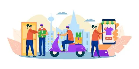 Online store delivery concept, vector illustration. Flat people character work Stock Illustration