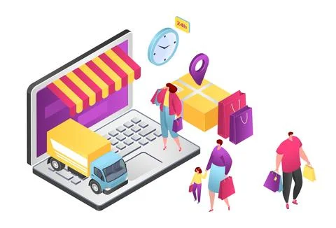 Online store e-commerce landing page, vector illustration. Sale, customer order Illustrazione stock