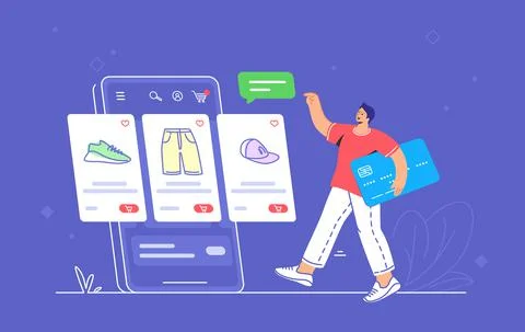 Online store e-commerce mobile app usage by consumer Stock-Illustration