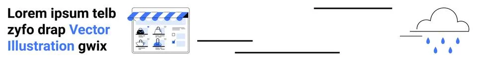 Online Store Icon with Navigation Lines Leading to Rain Cloud Depiction 库存插图
