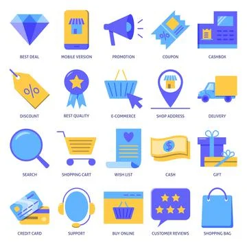 Online store icon set in flat style Stock Illustration