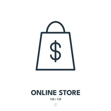 Online Store Icon. Shop, E-commerce, Shopping bag. Editable Stroke Stock Illustration