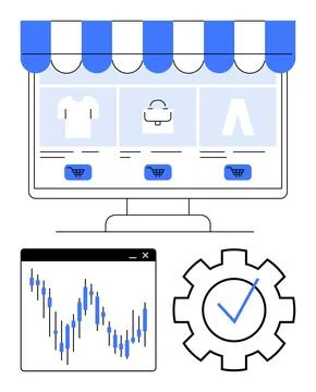 Online store interface with clothing, accessories, and add-to-cart buttons on Stock Illustration