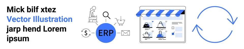 Online store interface with customer icons, search tools, ERP button, storefr Stock Illustration
