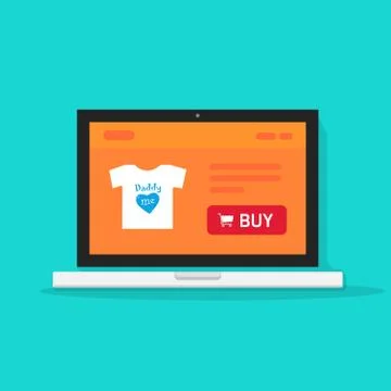 Online store on laptop vector, internet shop website computer screen Stock Illustration