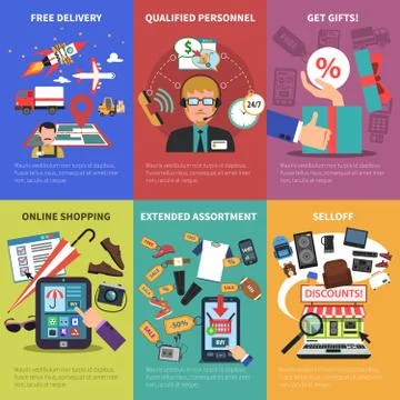 Online Store Mini Posters Set Illustration