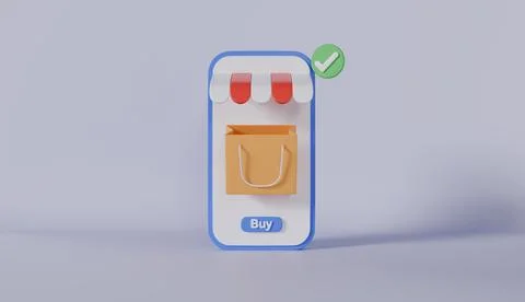 Online store on mobile application, digital marketing shop concept 3d rendering 库存照片