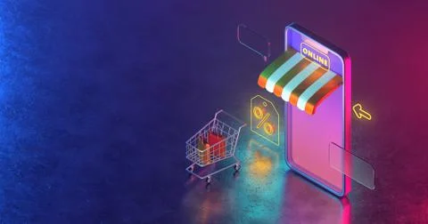 Online store on mobile application. Illustrazione stock