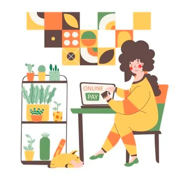 Online store payment from home, flat vector illustration graphic design. Stock Illustration