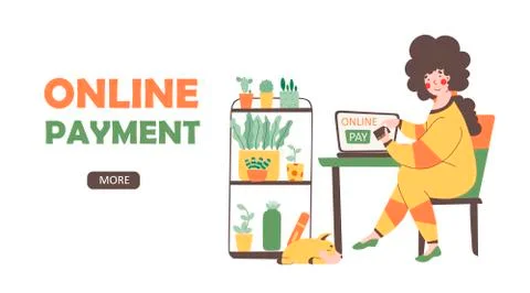 Online store payment from home, flat vector landing page template Stock Illustration
