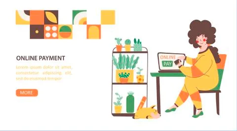 Online store payment from home, flat vector landing page template Stock Illustration