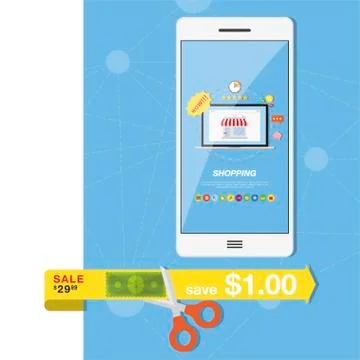 Online store in phone and computer vector illustrations. Stockillustratie