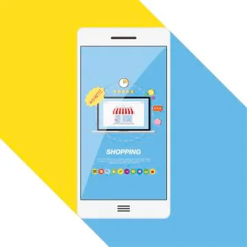 Online store in phone and computer vector illustrations. Illustrazione stock
