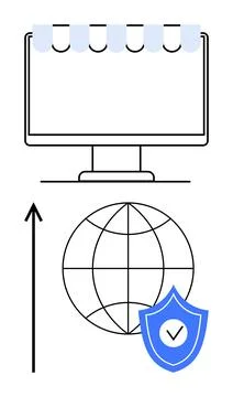 Online Store Security and Global Growth Depicted with Digital Elements and .. Stock Illustration