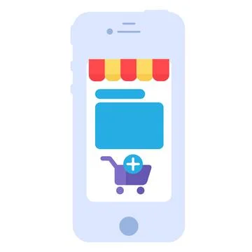 Online Store On Smartphone Screen Adding Item 스톡 일러스트