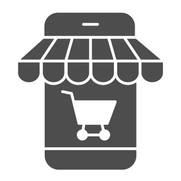 Online store in smartphone solid icon, shopping concept, phone online store sign 스톡 일러스트