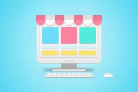 Online store on website 3d icon. Digital sales and retail purchases Stock Illustration