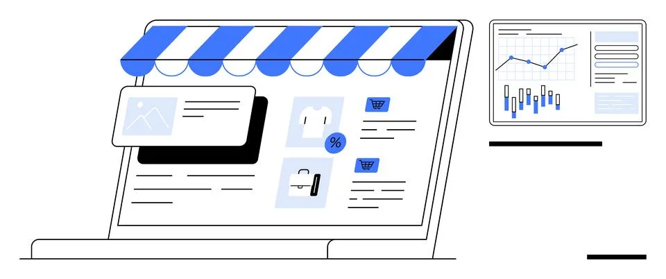 Online Store Website on Laptop with Analytics Dashboard Showcasing Sales an.. 스톡 일러스트