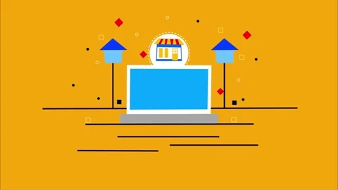 Online storefront laptop isolated animation, Flat modern animation of a lap.. Stock Footage 329115149
