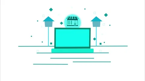 Online storefront laptop isolated animation, Flat modern animation of a lap.. Stock Footage 329115176