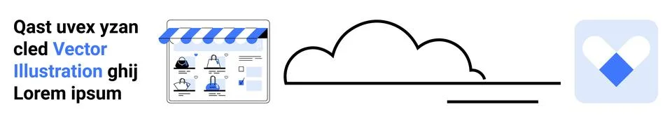 Online Storefront Vector with Cloud and Heart-Shaped Blue Icon for Digital .. Stock Illustration