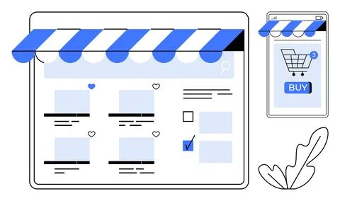 Online Storefront with Web and Mobile Shopping Interface for E-commerce Stock Illustration