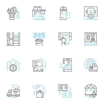 Online strategy linear icons set. Analytics, Branding, Conversion, Engagement Illustrazione stock