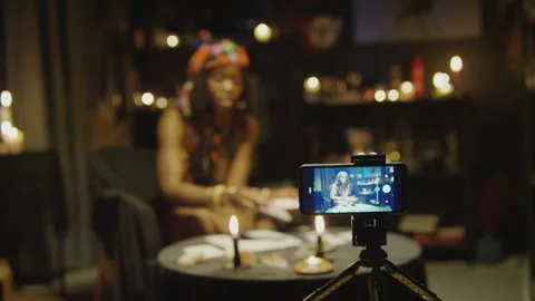 Online Stream of Clairvoyant with Tarot Stock Footage 247640163