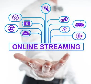 Online streaming concept levitating above a hand Stock Photos