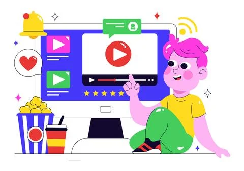 Online Streaming Platforms Illustration Featuring People Watching Live Stre.. Illustrazione stock