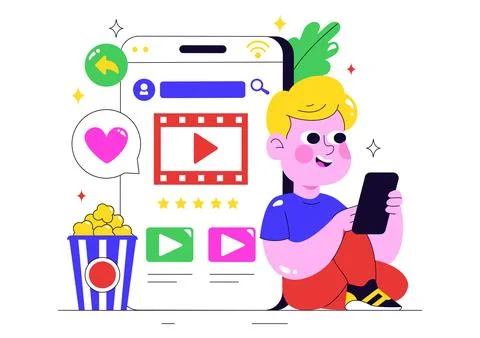 Online Streaming Platforms Illustration Featuring People Watching Live Stre.. Illustrazione stock