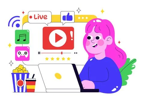 Online Streaming Platforms Illustration Featuring People Watching Live Stre.. Illustrazione stock