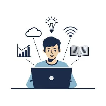 Online Student Learning Stock Illustration