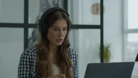 Online student using computer for college study. Person face looking laptop Stock Footage 150370677