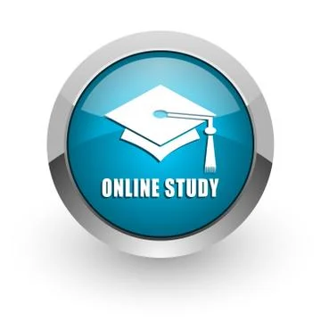 Online, study blue silver metallic chrome border web and mobile phone icon on Stock Illustration