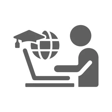 Online, Study icon. Gray vector Illustration. 스톡 일러스트