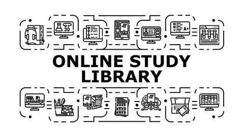 Online study library banner icon vector illustration Stockillustratie