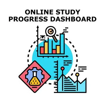 Online study progress dashboard analyzing e learning data Stock Illustration
