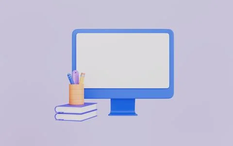 Online study workspace setup for digital learning, Remote education Stock Illustration