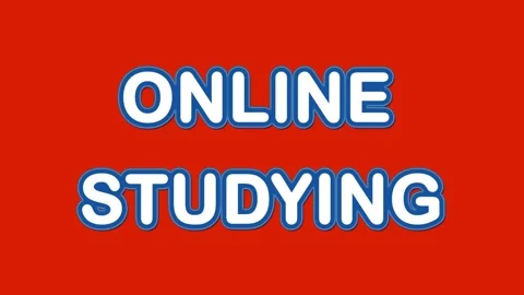 ONLINE STUDYING animated text on the red background Stock Footage 144442723