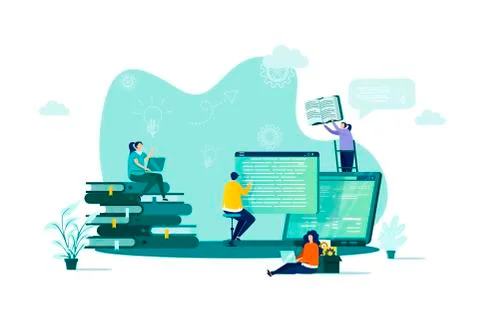Online studying concept in flat style. Stock Illustration